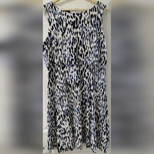Alfani White Black and Blue Animal-Print Sleeveless Dress